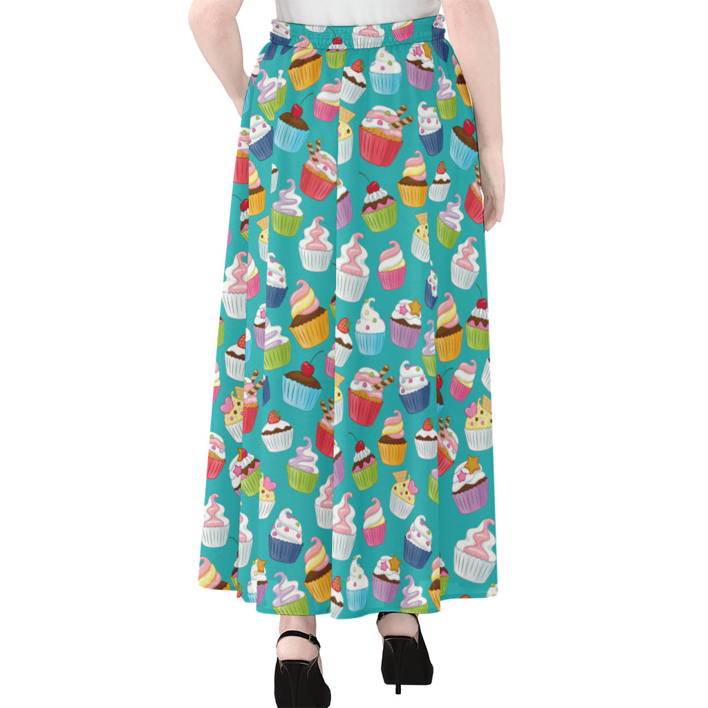 Cartoon Cupcake Pattern Print Chiffon Maxi Skirt