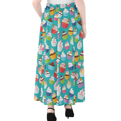 Cartoon Cupcake Pattern Print Chiffon Maxi Skirt