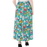 Cartoon Cupcake Pattern Print Chiffon Maxi Skirt