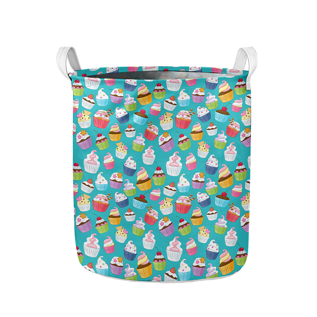 Cartoon Cupcake Pattern Print Collapsible Laundry Basket