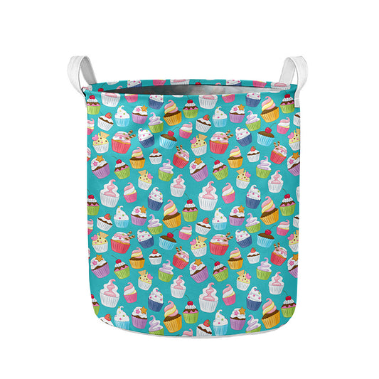 Cartoon Cupcake Pattern Print Collapsible Laundry Basket