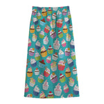 Cartoon Cupcake Pattern Print Cotton Front Slit Maxi Skirt