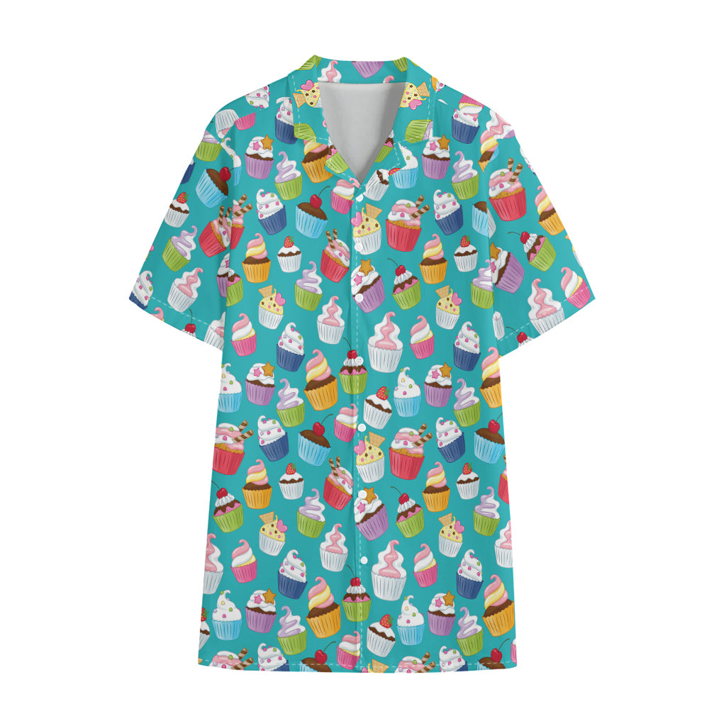 Cartoon Cupcake Pattern Print Cotton Hawaiian Shirt