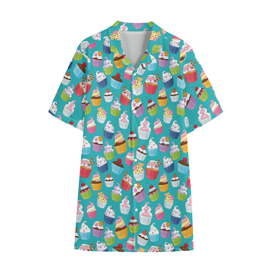 Cartoon Cupcake Pattern Print Cotton Hawaiian Shirt