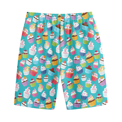 Cartoon Cupcake Pattern Print Cotton Shorts