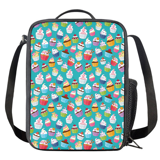Cartoon Cupcake Pattern Print Crossbody Lunch Bag