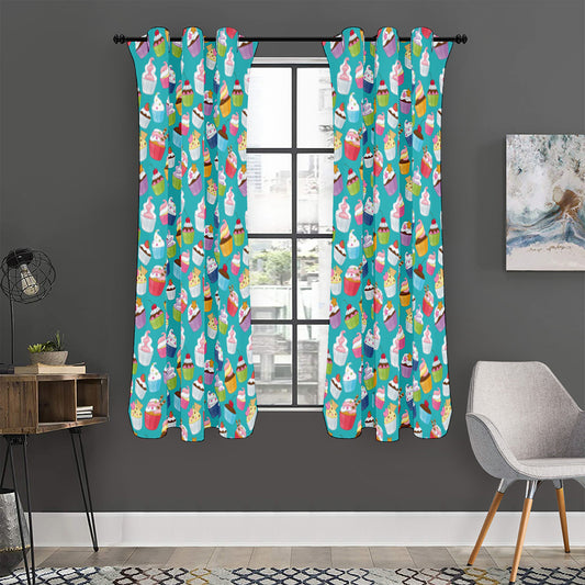 Cartoon Cupcake Pattern Print Curtain