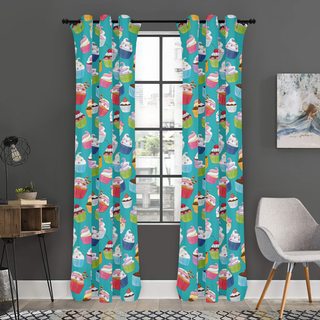 Cartoon Cupcake Pattern Print Curtain