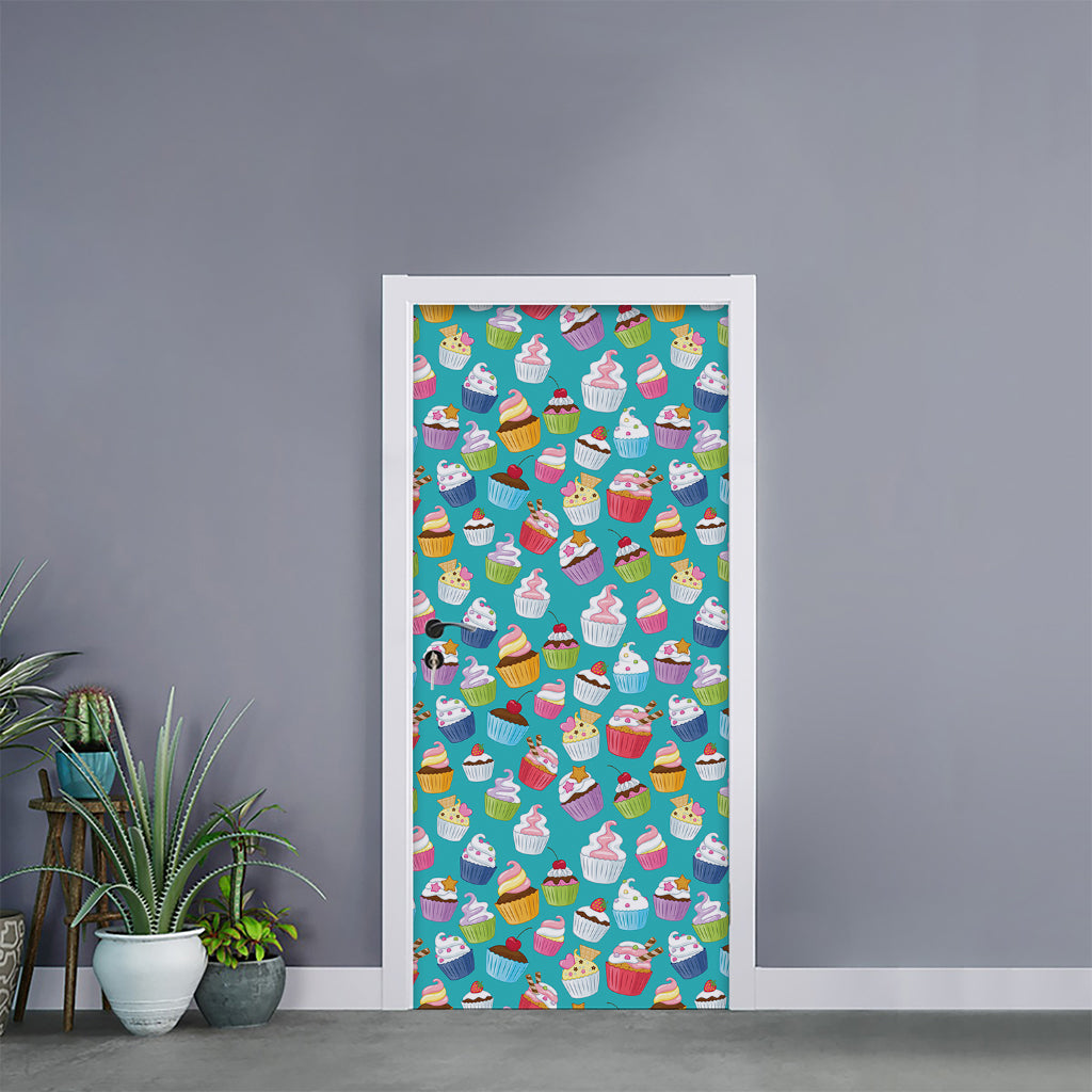 Cartoon Cupcake Pattern Print Door Sticker