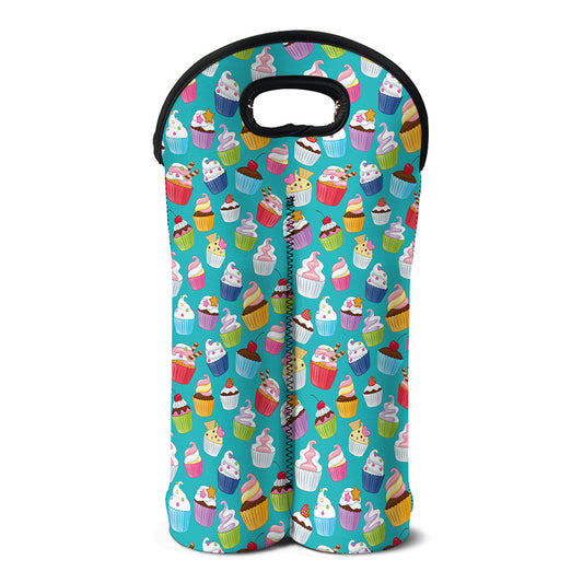 Cartoon Cupcake Pattern Print Double Neoprene Wine Tote