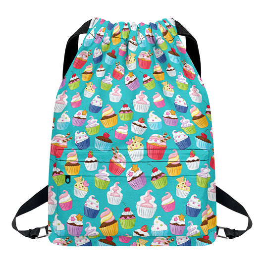 Cartoon Cupcake Pattern Print Drawstring Backpack