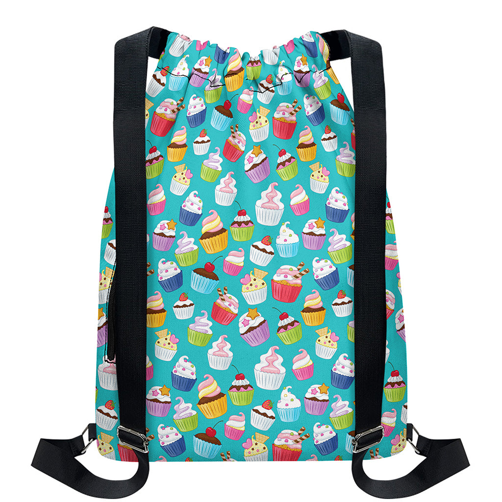 Cartoon Cupcake Pattern Print Drawstring Backpack
