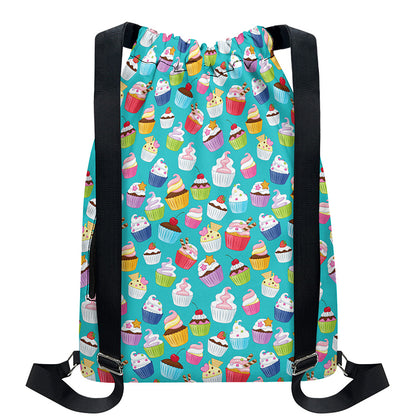 Cartoon Cupcake Pattern Print Drawstring Backpack