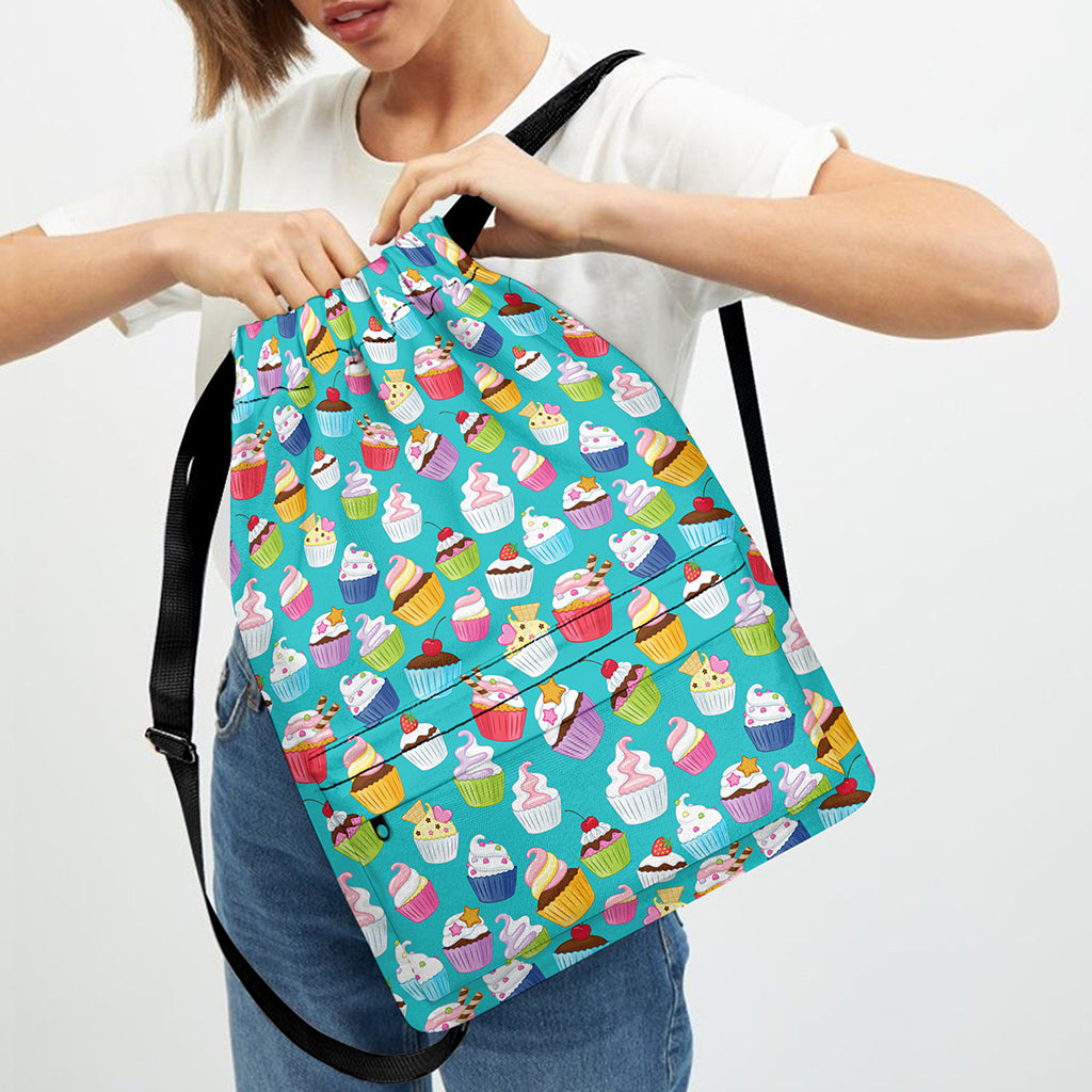 Cartoon Cupcake Pattern Print Drawstring Backpack