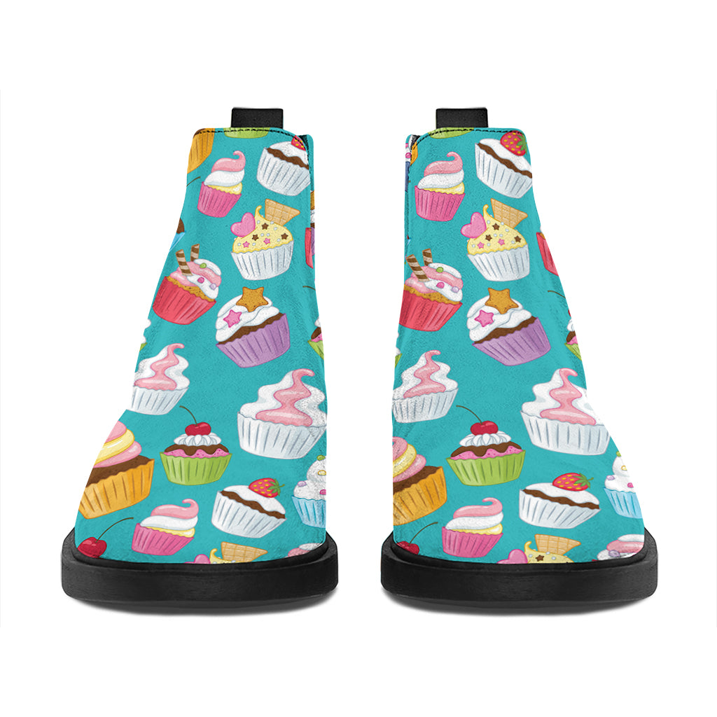 Cartoon Cupcake Pattern Print Flat Ankle Boots