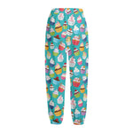 Cartoon Cupcake Pattern Print Fleece Lined Knit Pants