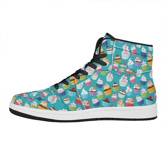 Cartoon Cupcake Pattern Print High Top Leather Sneakers