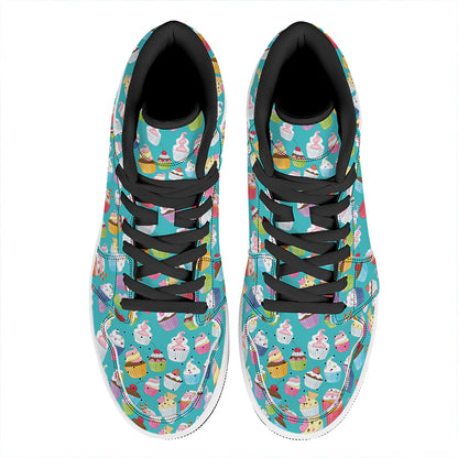 Cartoon Cupcake Pattern Print High Top Leather Sneakers