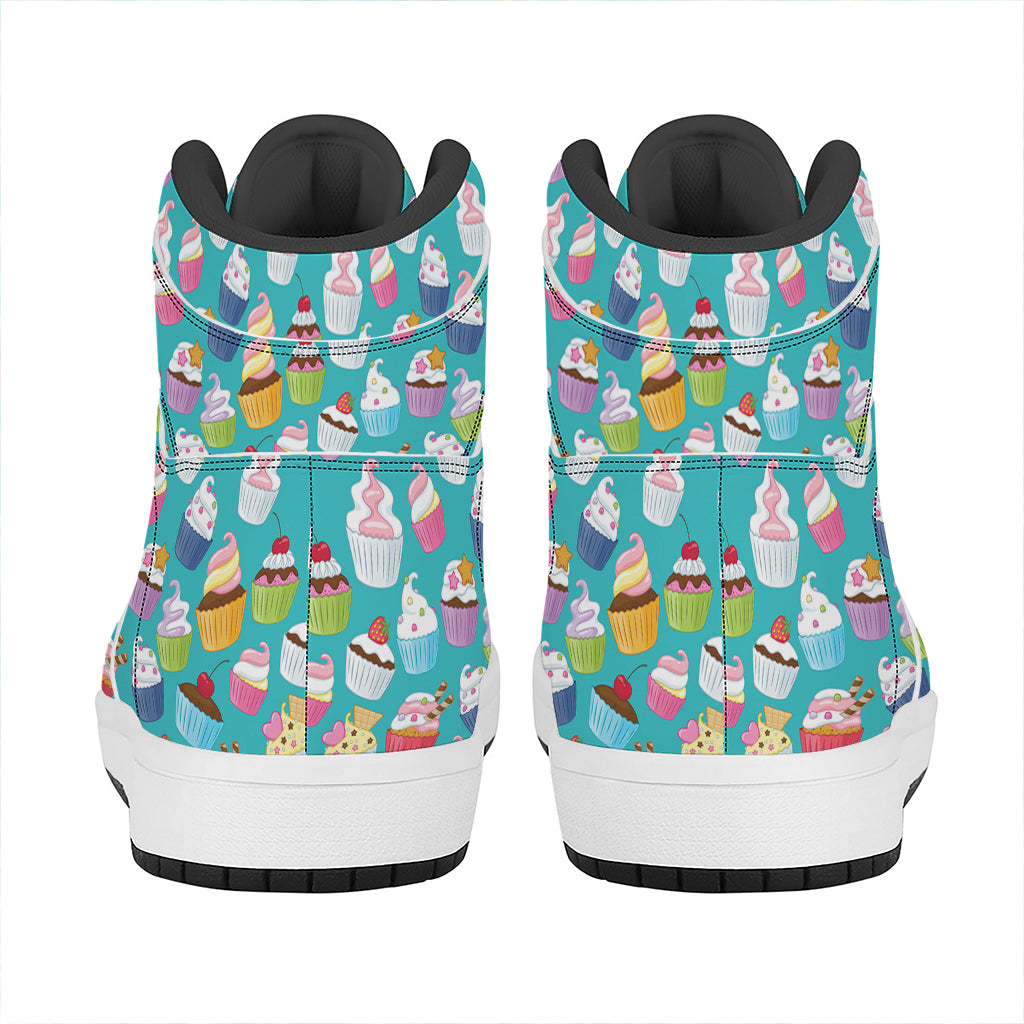 Cartoon Cupcake Pattern Print High Top Leather Sneakers