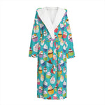 Cartoon Cupcake Pattern Print Hooded Bathrobe
