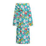 Cartoon Cupcake Pattern Print Hooded Bathrobe