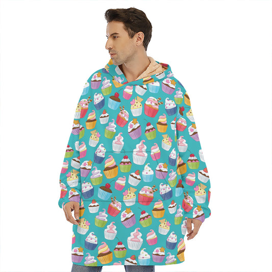 Cartoon Cupcake Pattern Print Hoodie Blanket