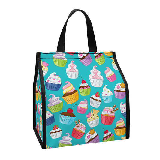 Cartoon Cupcake Pattern Print Insulated Lunch Tote