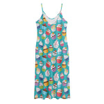Cartoon Cupcake Pattern Print Jersey Midi Cami Dress