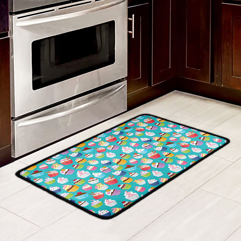 Cartoon Cupcake Pattern Print Kitchen Mat