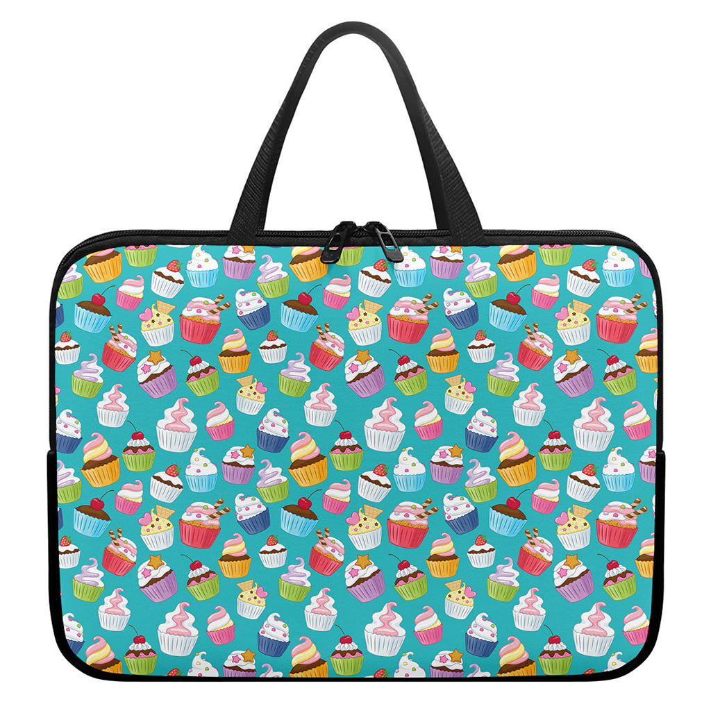 Cartoon Cupcake Pattern Print Laptop Sleeve With Handle