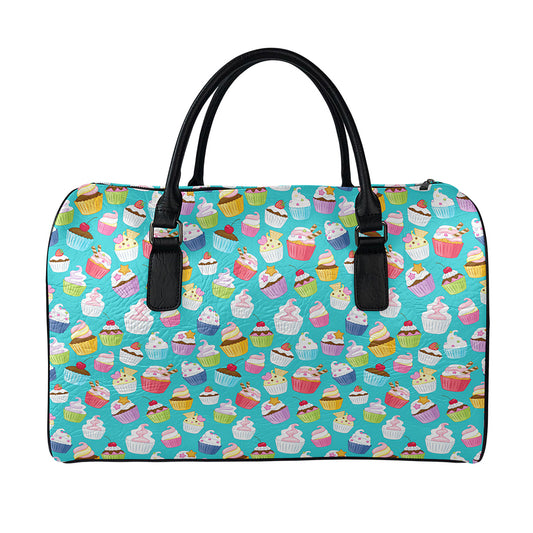 Cartoon Cupcake Pattern Print Leather Duffle Bag