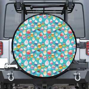 Cartoon Cupcake Pattern Print Leather Spare Tire Cover