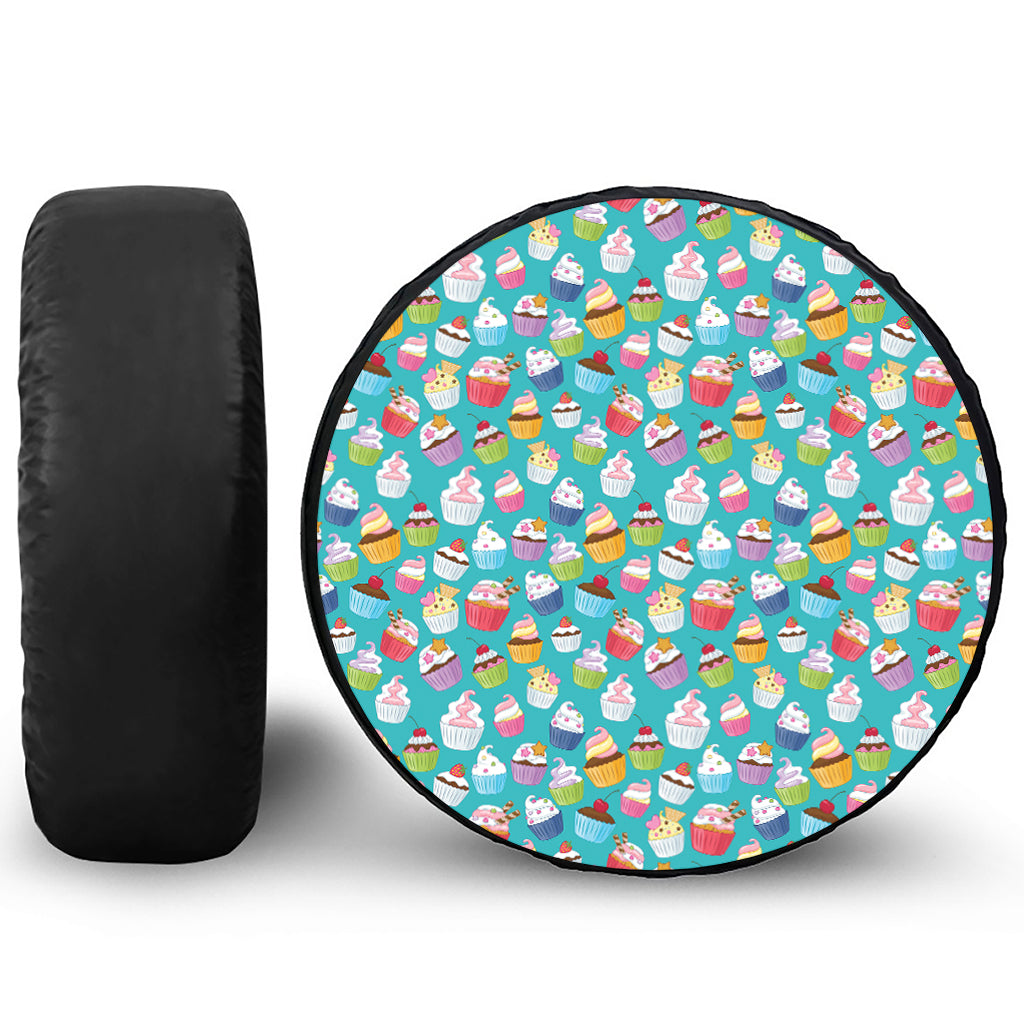 Cartoon Cupcake Pattern Print Leather Spare Tire Cover