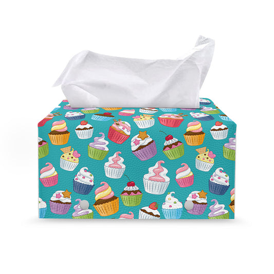 Cartoon Cupcake Pattern Print Leather Tissue Box Cover