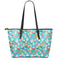 Cartoon Cupcake Pattern Print Leather Tote Bag With Zipper