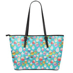 Cartoon Cupcake Pattern Print Leather Tote Bag