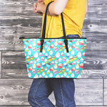 Cartoon Cupcake Pattern Print Leather Tote Bag