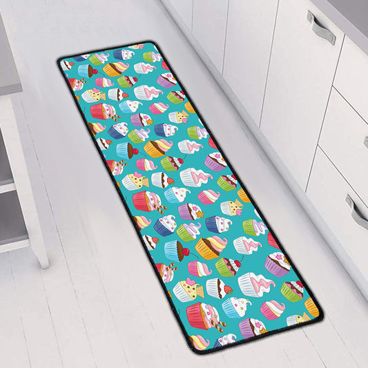 Cartoon Cupcake Pattern Print Long Kitchen Mat