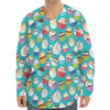 Cartoon Cupcake Pattern Print Long Sleeve Baseball Jersey