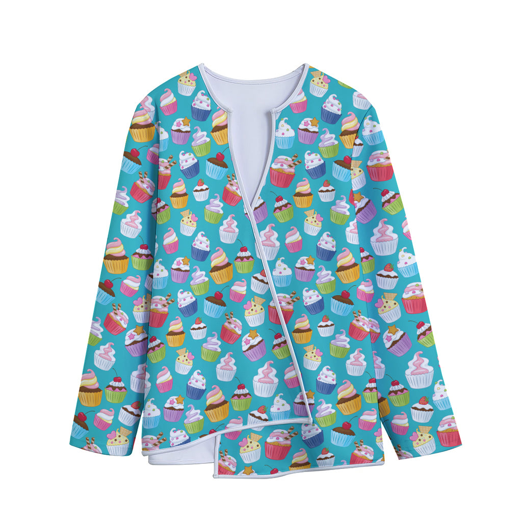 Cartoon Cupcake Pattern Print Long Sleeve Short Coat