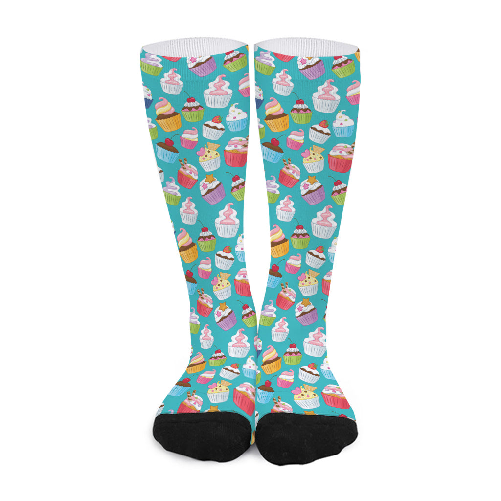 Cartoon Cupcake Pattern Print Long Socks