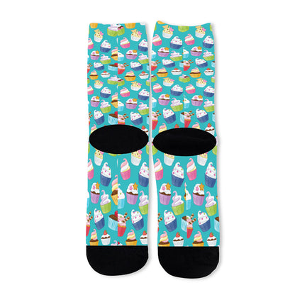 Cartoon Cupcake Pattern Print Long Socks