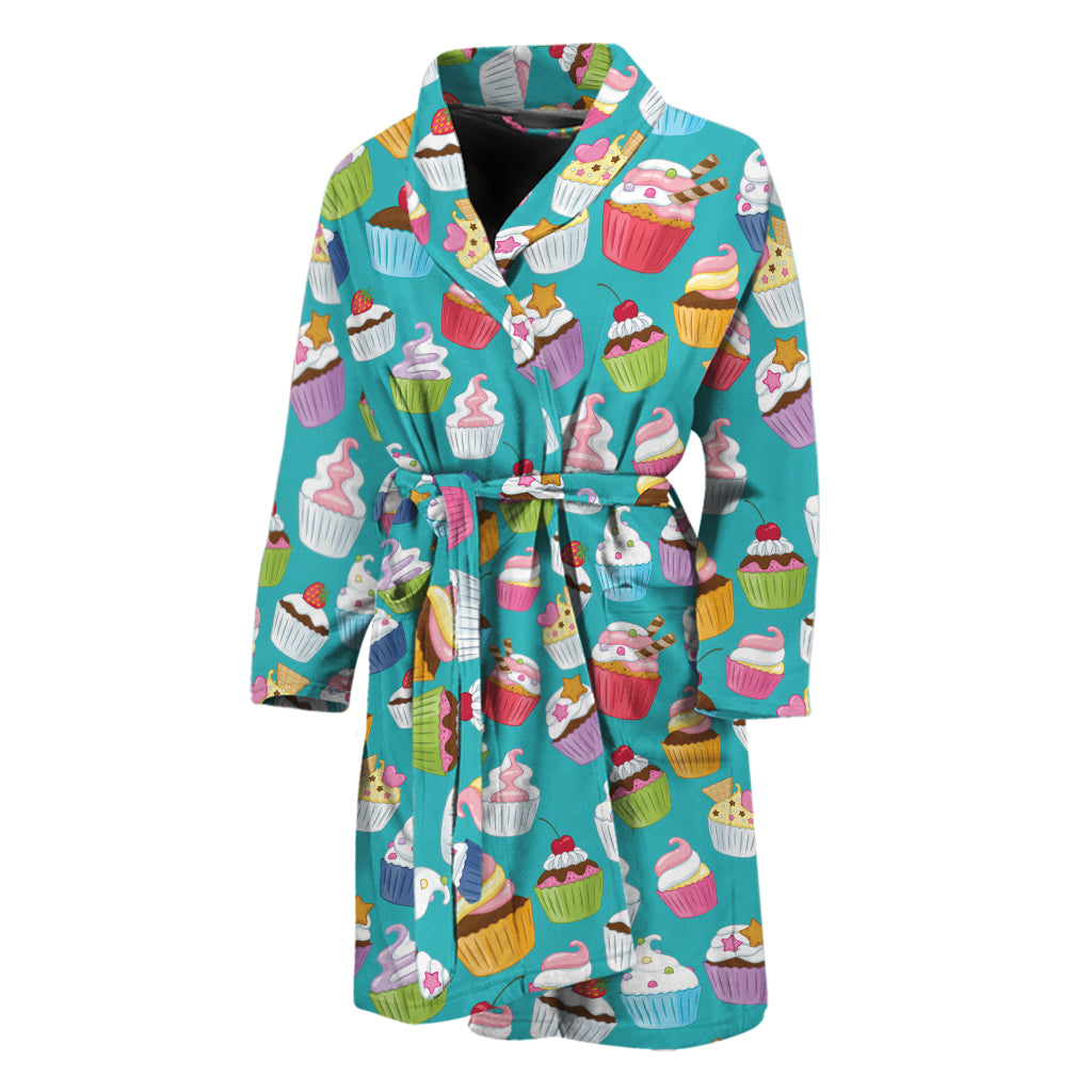 Cartoon Cupcake Pattern Print Men's Bathrobe