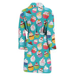 Cartoon Cupcake Pattern Print Men's Bathrobe