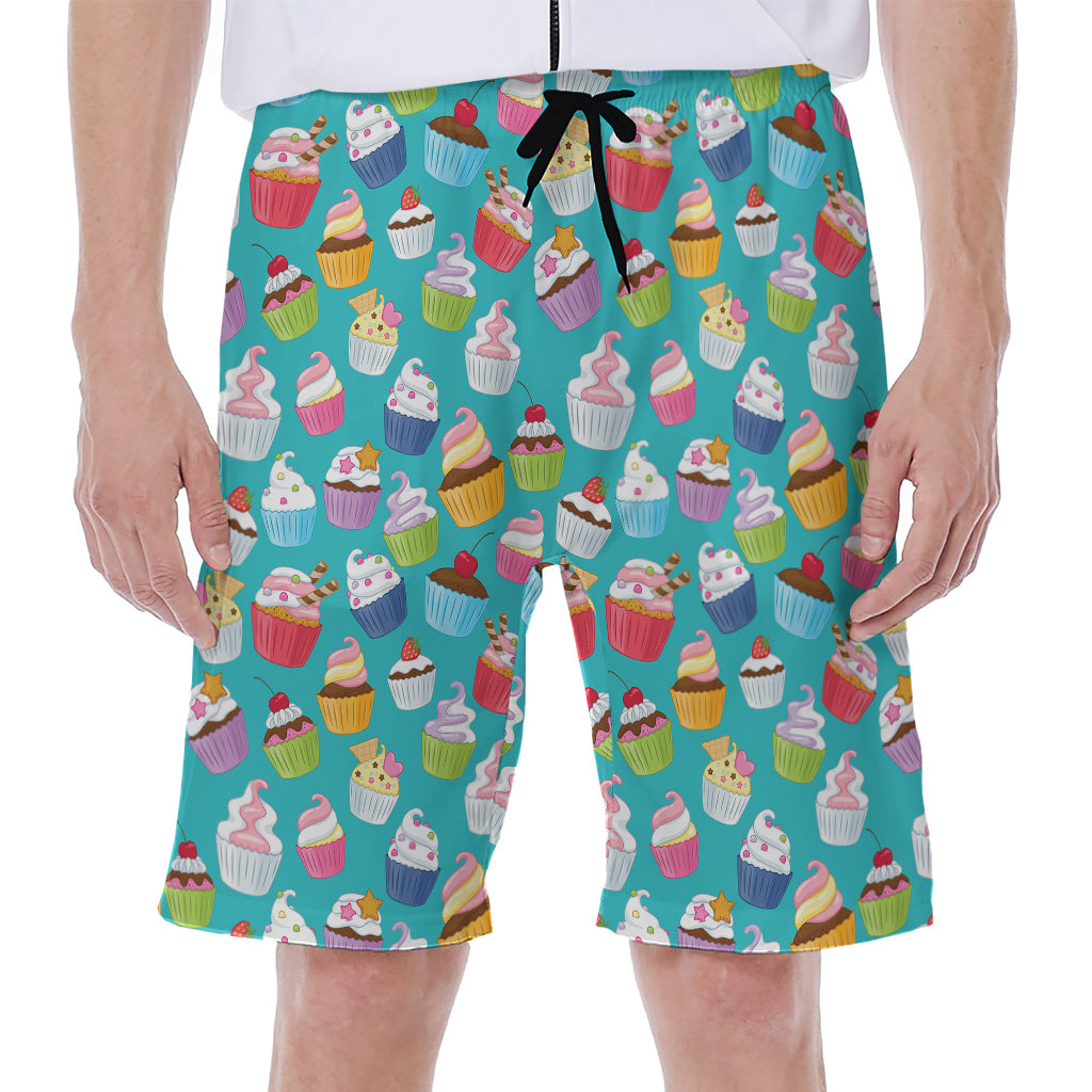 Cartoon Cupcake Pattern Print Men's Beach Shorts