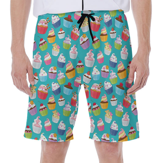 Cartoon Cupcake Pattern Print Men's Beach Shorts