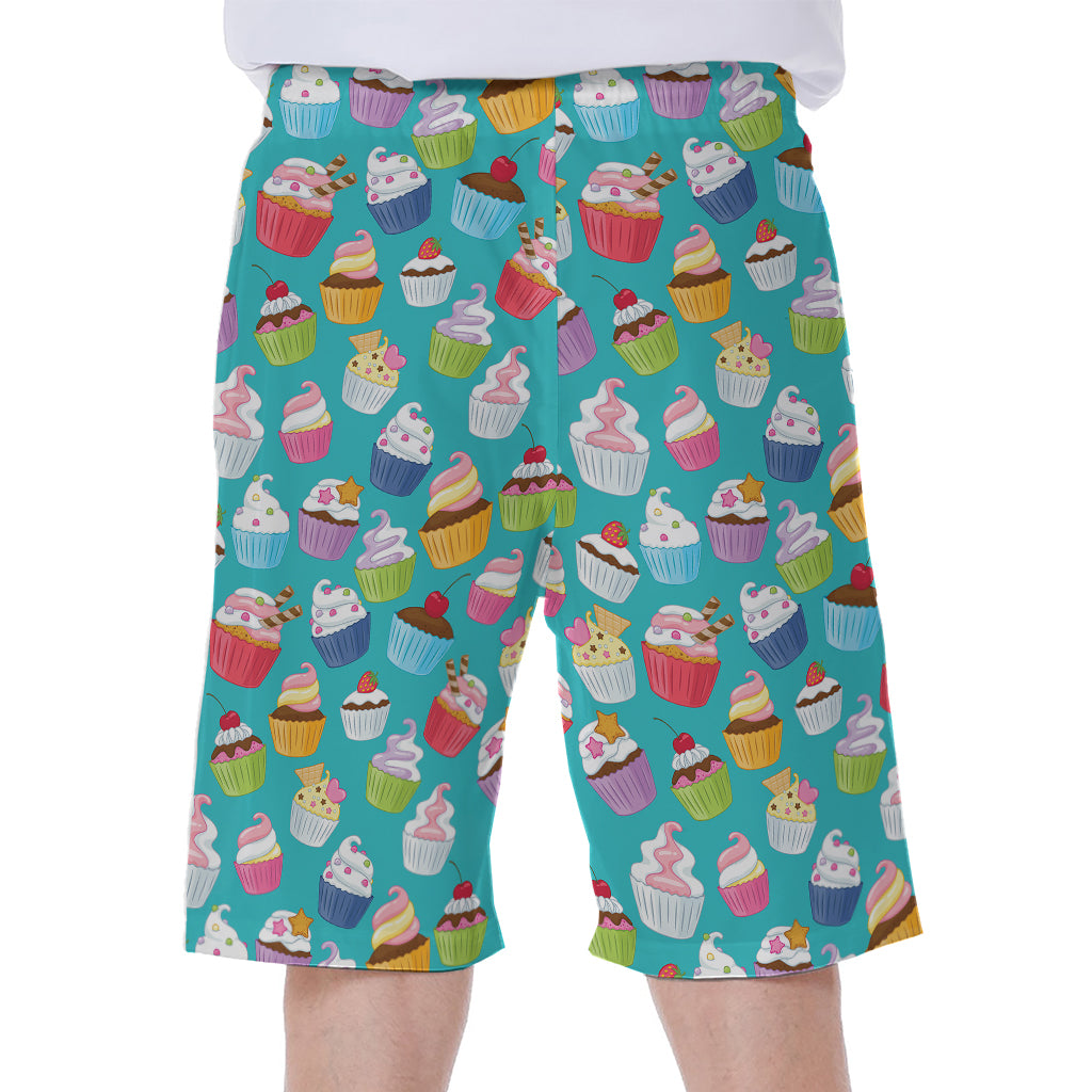 Cartoon Cupcake Pattern Print Men's Beach Shorts