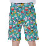 Cartoon Cupcake Pattern Print Men's Beach Shorts