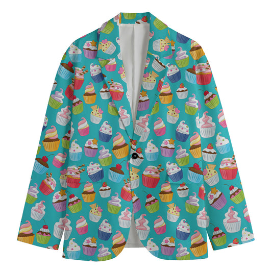Cartoon Cupcake Pattern Print Men's Blazer