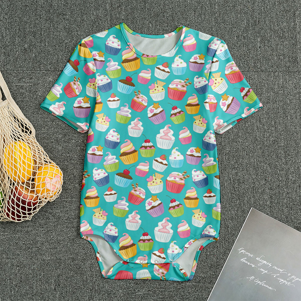 Cartoon Cupcake Pattern Print Men's Bodysuit
